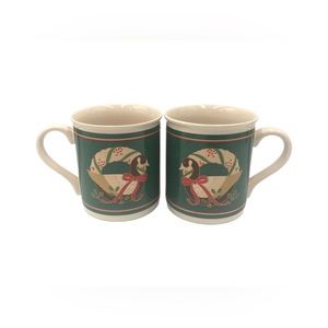 Set of 2 Vintage Hallmark 1986 Country Christmas‎ Mug 8 oz Tea Coffee Cup Goose